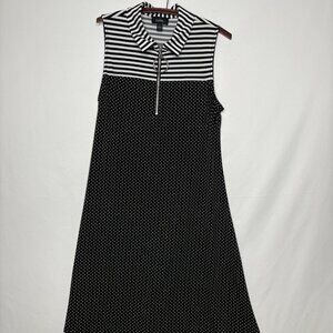MSK Womens Size Large Zip Closure Sleeveless Black and White Stripes Polka Dots